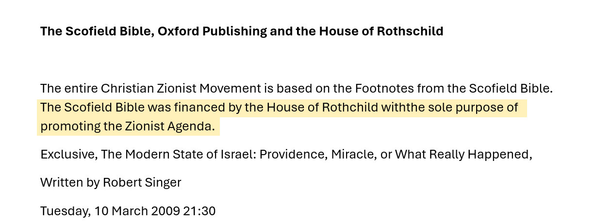 Robert Singer 2009 - Scofield financed by Rothschilds