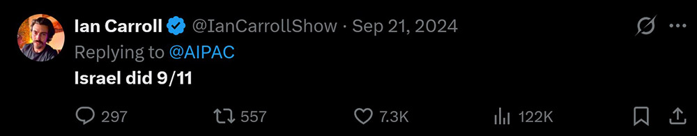 Ian Carroll Tweet - Israel did 9-11