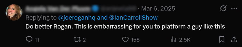 Twitter pushback about Joe Rogan and Ian Carroll